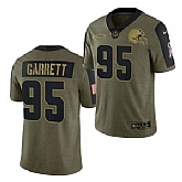 Nike Cleveland Browns 95 Myles Garrett 2021 Olive Salute To Service Limited Jersey Dyin,baseball caps,new era cap wholesale,wholesale hats